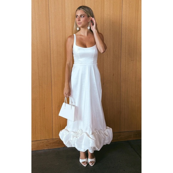 Show Me Your MuMu Dresses & Skirts - White Bubble Hem Maxi Dress Square Neck Smocked Back Bridal Formal Evening